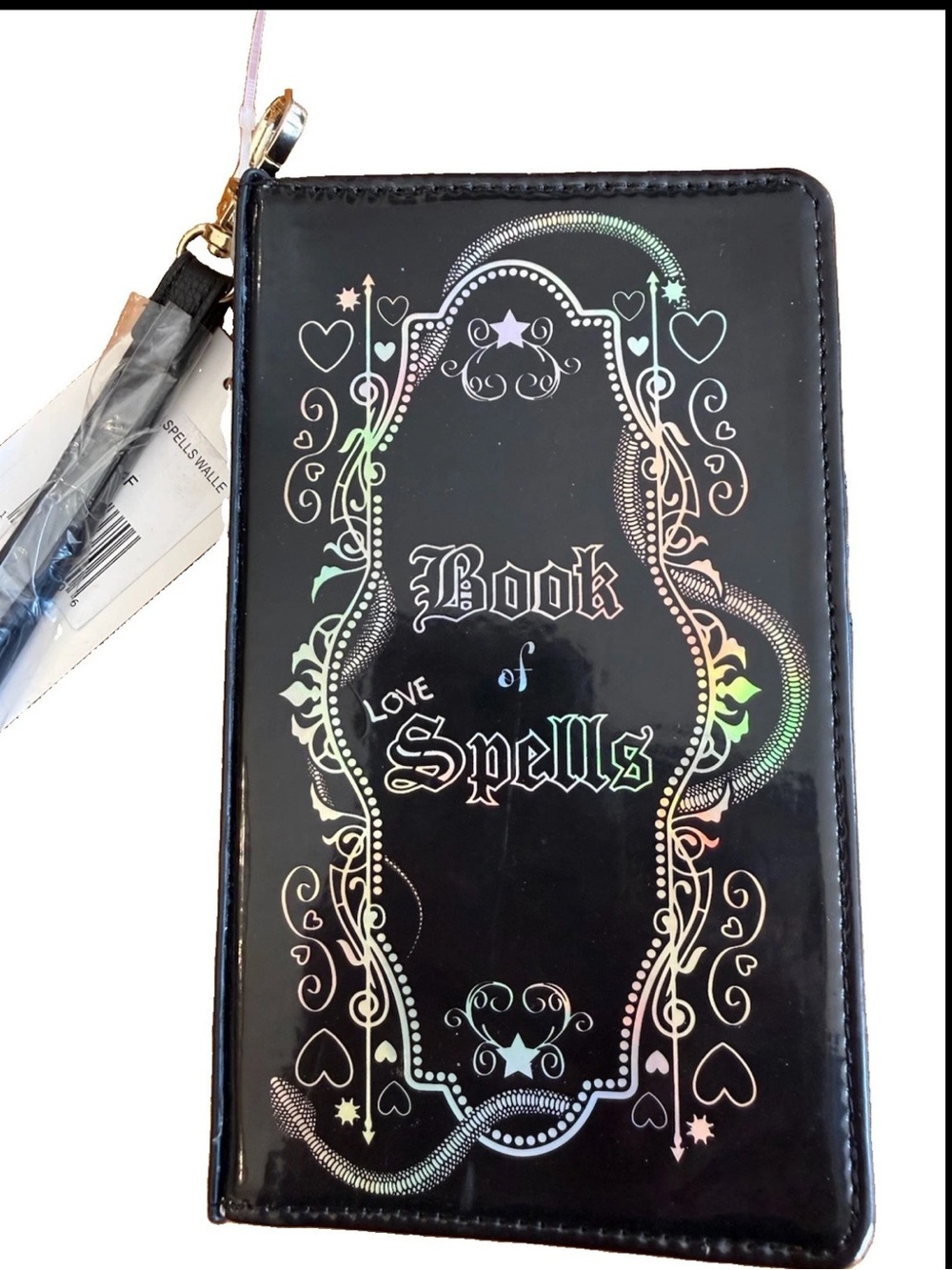 Rare Betsey Johnson Book of love Spells Wristlet Large Wallet Black Gothic NWT - Picture 2 of 16